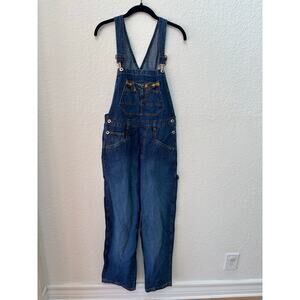 Vtg Carolina Blues Denim Jean Bib Overalls Womens Medium Leather Tab